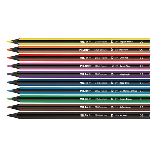 10 crayons de couleur - Coloriage - Ergonomique - Inclus 1 taille-crayon - Milan