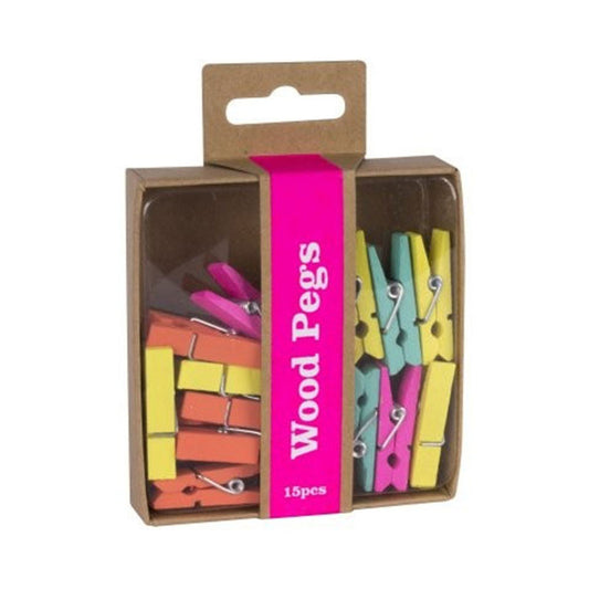 Pinces à linge en bois Fluor collection 15 unités