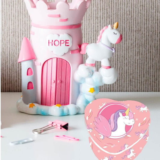 Petite boîte - Pour dent de lait - Rangement - Licorne - Rose - Forme coeur