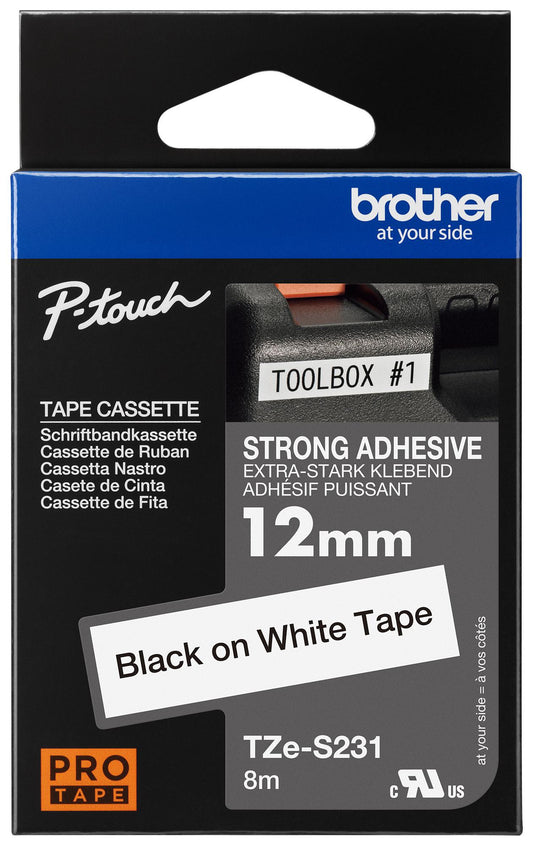 Recharge pour étiqueteuse - Brother - TZe-S231 - Laminé - Écriture noir sur fond blanc - 8mm