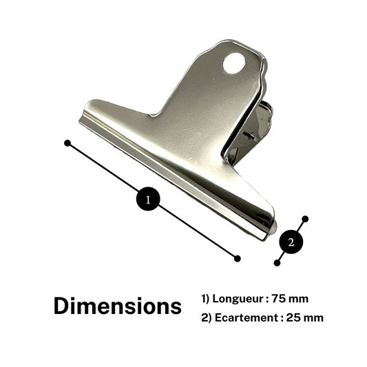 Pinces à dessin - Métal - Chrome - Largeur 75mm - Boîte de 20 pièces