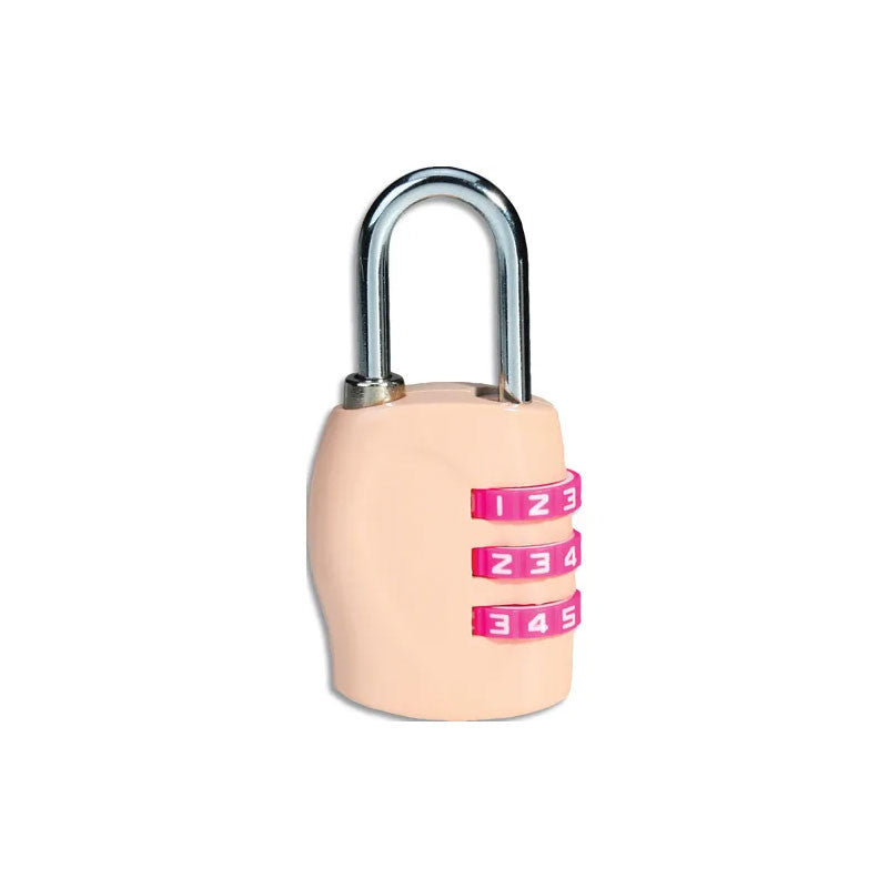 Petit cadenas à code - Combinaison 3 chiffres - Rose - Pour casier, bagages