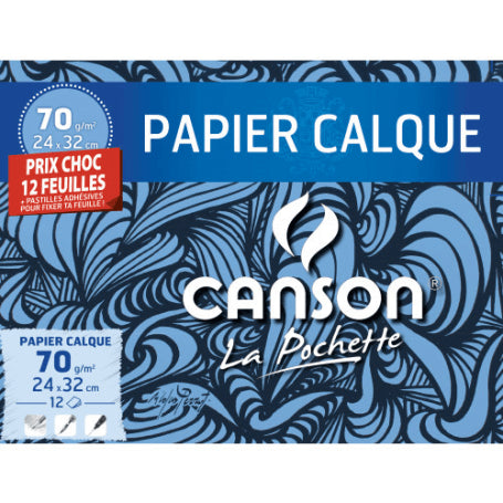 Pochette papier calque Canson 24x32cm 70g 12 feuilles