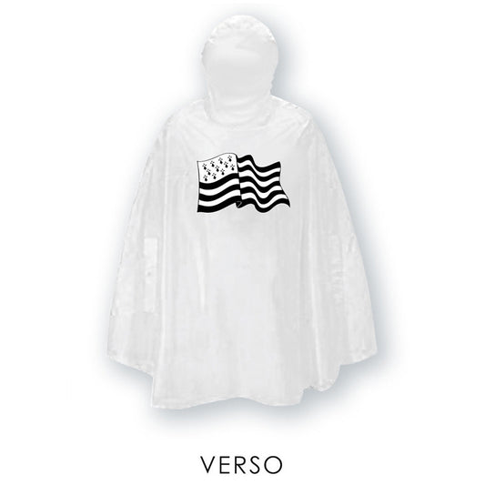 Poncho - Cape de pluie - Plastique - Transparent - Avec drapeau breton - Taille unique