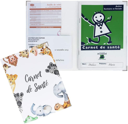 Protège carnet de santé - Bébé - Enfant - Animaux mignons - 22 x 16 cm
