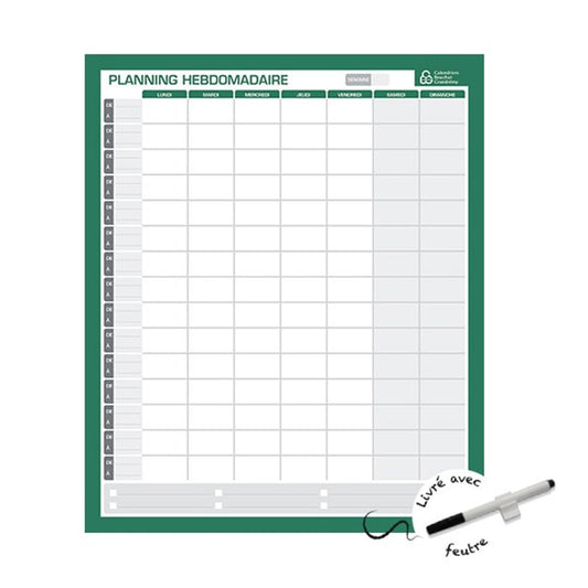 Planning perpétuel hebdomadaire réutilisable - 60 x 50 cm - Bouchut