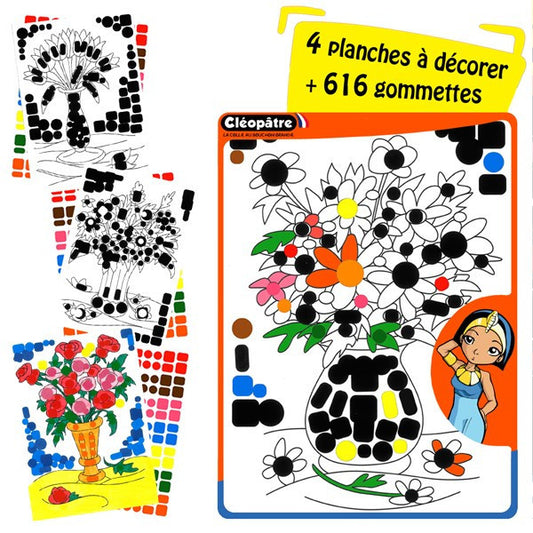 Pochette de gommettes - Planches à décorer - Fleurs - 616 gommettes - Cléopâtre