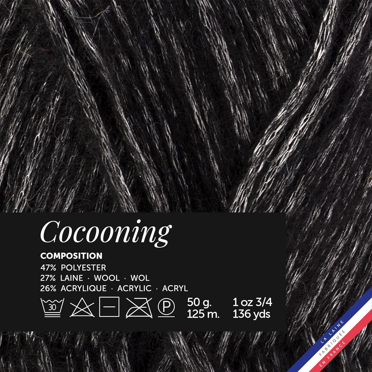 Pelote de laine - Noir - Polyester, laine, acrylique - Bergère de France - Cocooning