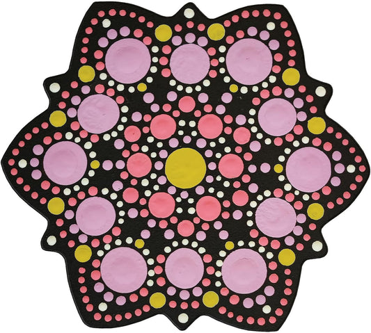 Pochoir - Pour dot painting - Mandala - 10cm - Forme en bois + support - Aladine