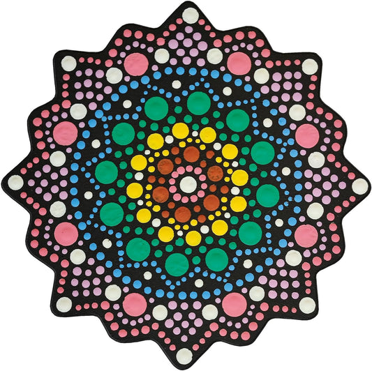 Pochoir - Pour dot painting - Mandala - 10cm - Forme en bois + support - Aladine
