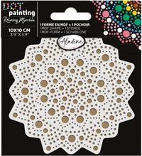 Pochoir - Pour dot painting - Mandala - 10cm - Forme en bois + support - Aladine