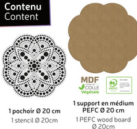 Pochoir - Pour dot painting - Mandala - 20cm - Forme en bois + support - Aladine