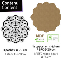 Pochoir - Pour dot painting - Mandala - 20cm - Forme en bois + support - Aladine