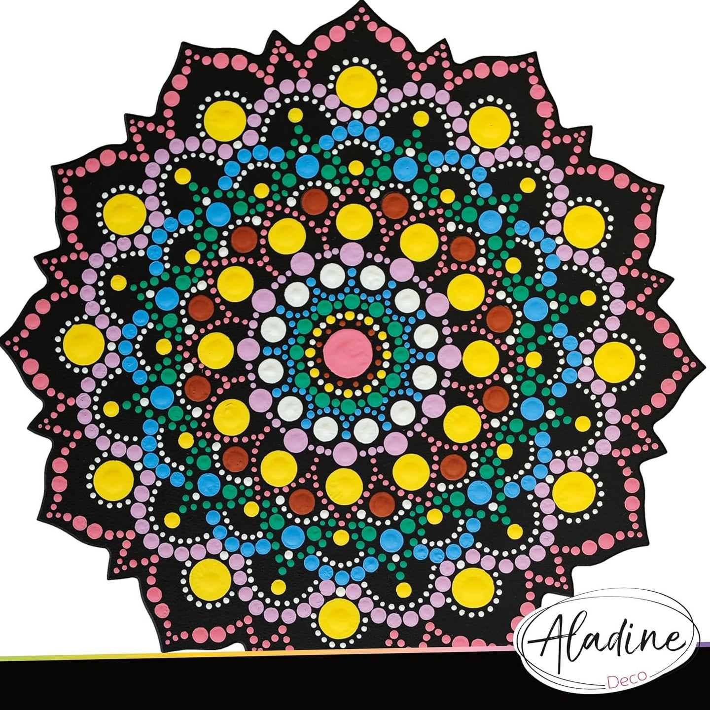 Pochoir - Pour dot painting - Mandala - 20cm - Forme en bois + support - Aladine