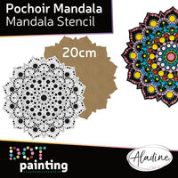 Pochoir - Pour dot painting - Mandala - 20cm - Forme en bois + support - Aladine