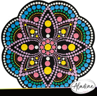 Pochoir - Pour dot painting - Mandala - 20cm - Forme en bois + support - Aladine