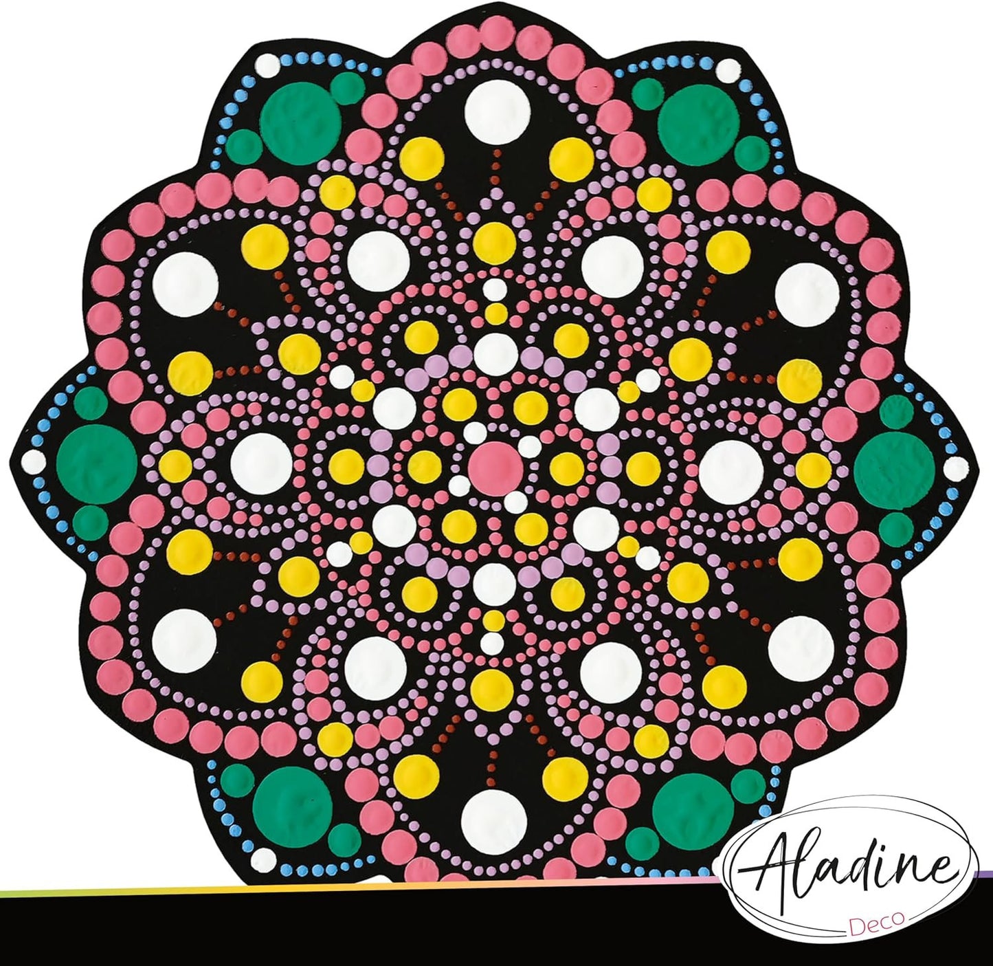 Pochoir - Pour dot painting - Mandala - 20cm - Forme en bois + support - Aladine