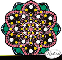 Pochoir - Pour dot painting - Mandala - 20cm - Forme en bois + support - Aladine