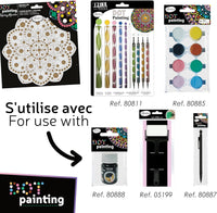 Pochoir - Pour dot painting - Mandala - 20cm - Forme en bois + support - Aladine