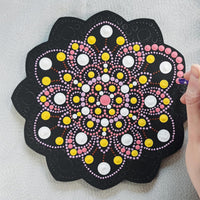 Pochoir - Pour dot painting - Mandala - 20cm - Forme en bois + support - Aladine