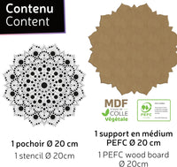 Pochoir - Pour dot painting - Mandala - 20cm - Forme en bois + support - Aladine