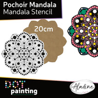 Pochoir - Pour dot painting - Mandala - 20cm - Forme en bois + support - Aladine