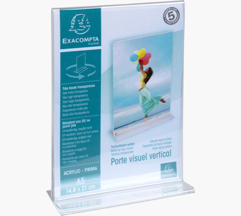 Porte-visuel - Présentoir - A5 - Droit - Transparent - Pour photo, menu, document