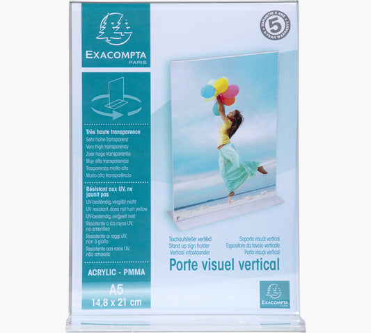 Porte-visuel - Présentoir - A5 - Droit - Transparent - Pour photo, menu, document