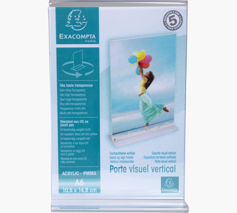 Porte-visuel - Présentoir - A6 - Droit - Transparent - Pour photo, menu, document