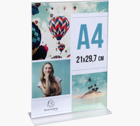 Porte-visuel - Présentoir - A4 - Droit - Transparent - Pour photo, menu, document