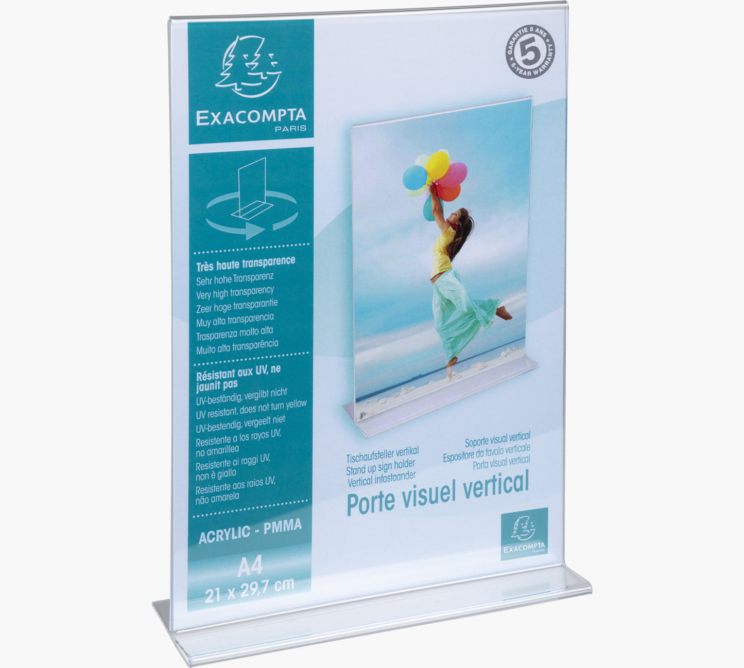 Porte-visuel - Présentoir - A4 - Droit - Transparent - Pour photo, menu, document