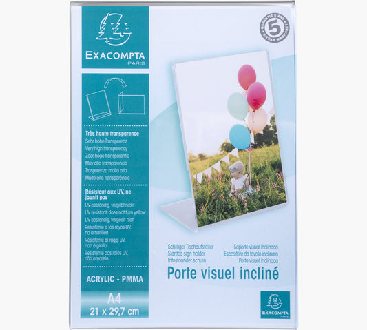 Porte-visuel - Présentoir - A4 - Incliné - Transparent - Pour photo, menu, document