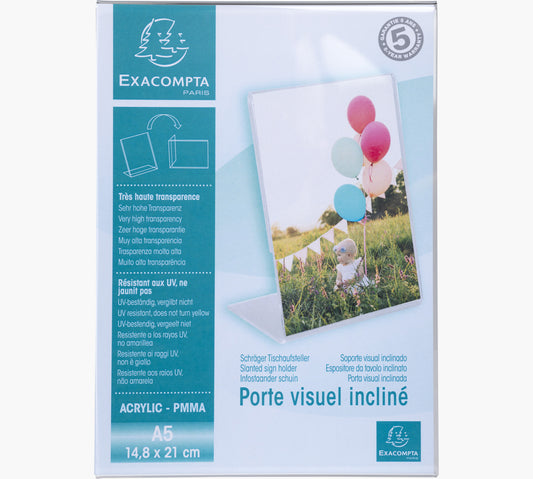 Porte-visuel - Présentoir - A5 - Incliné - Transparent - Pour photo, menu, document
