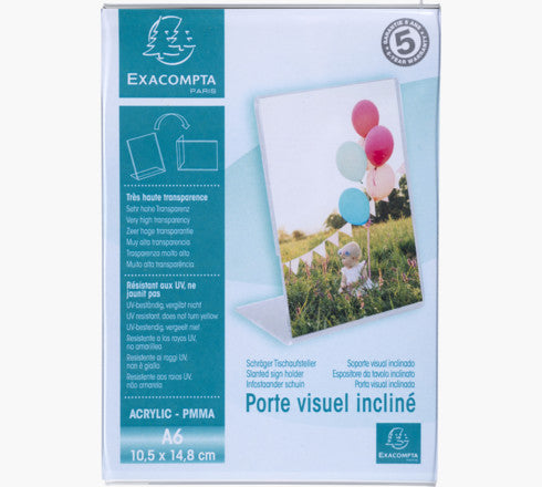 Porte-visuel - Présentoir - A6 - Incliné - Transparent - Pour photo, menu, document
