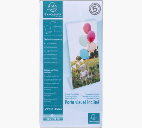 Porte-visuel - Présentoir - DL - Incliné - Transparent - Pour photo, menu, document