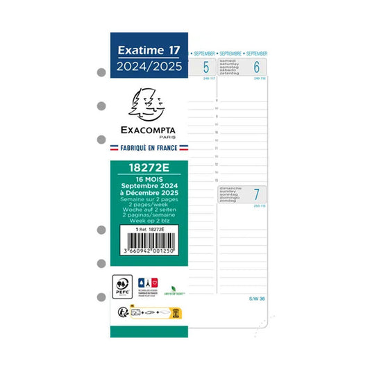 Recharge pour agenda - Exatime 17 - 2024/2025 - 18272E - Septembre à décembre