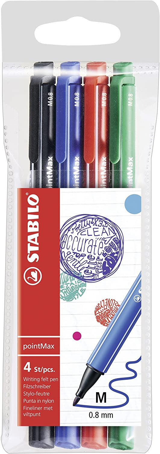 Pochette de 4 stylos-feutres STABILO pointMax - pointe moyenne - coloris classique