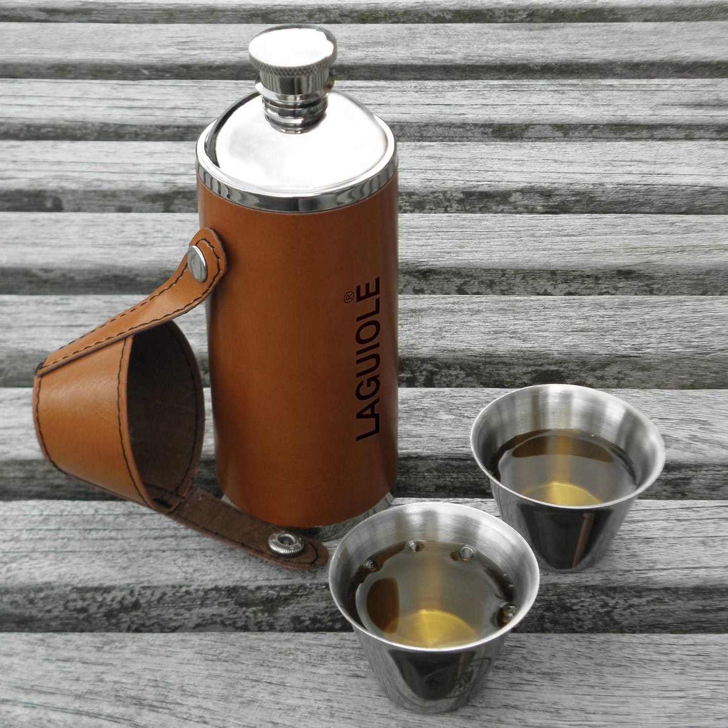 Petite gourde - Flasque à alcool - Avec 2 verres - Laguiole