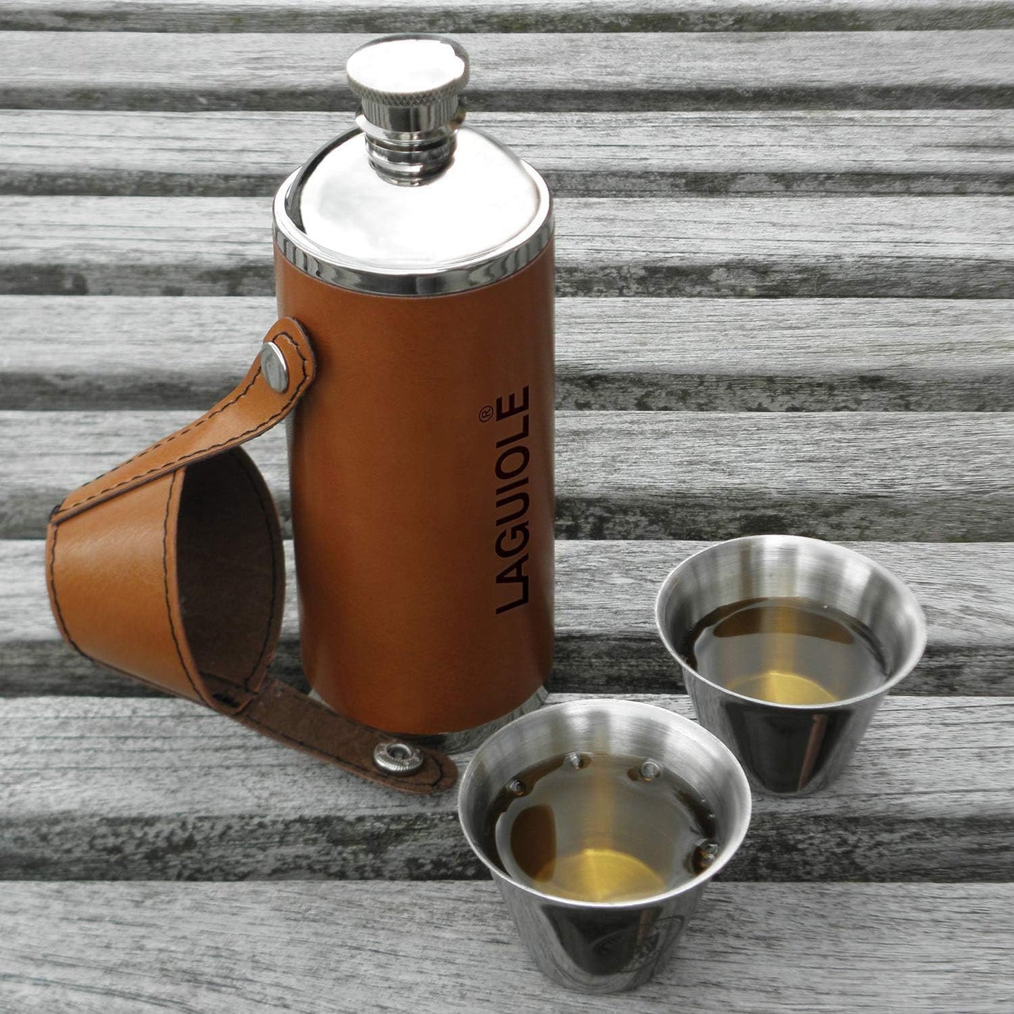 Petite gourde - Flasque à alcool - Avec 2 verres - Laguiole