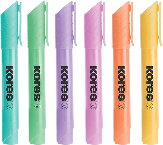 Pochette de 6 surligneurs pointe biseautée couleurs pastels Kores HighLiner