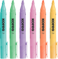 Pochette de 6 surligneurs pointe biseautée couleurs pastels Kores HighLiner