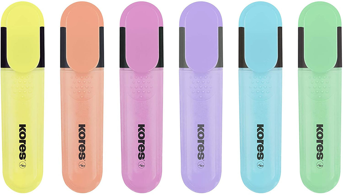 Pochette de 6 surligneurs pointe biseautée couleurs pastels Kores Bright Liner