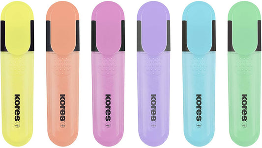 Pochette de 6 surligneurs pointe biseautée couleurs pastels Kores Bright Liner