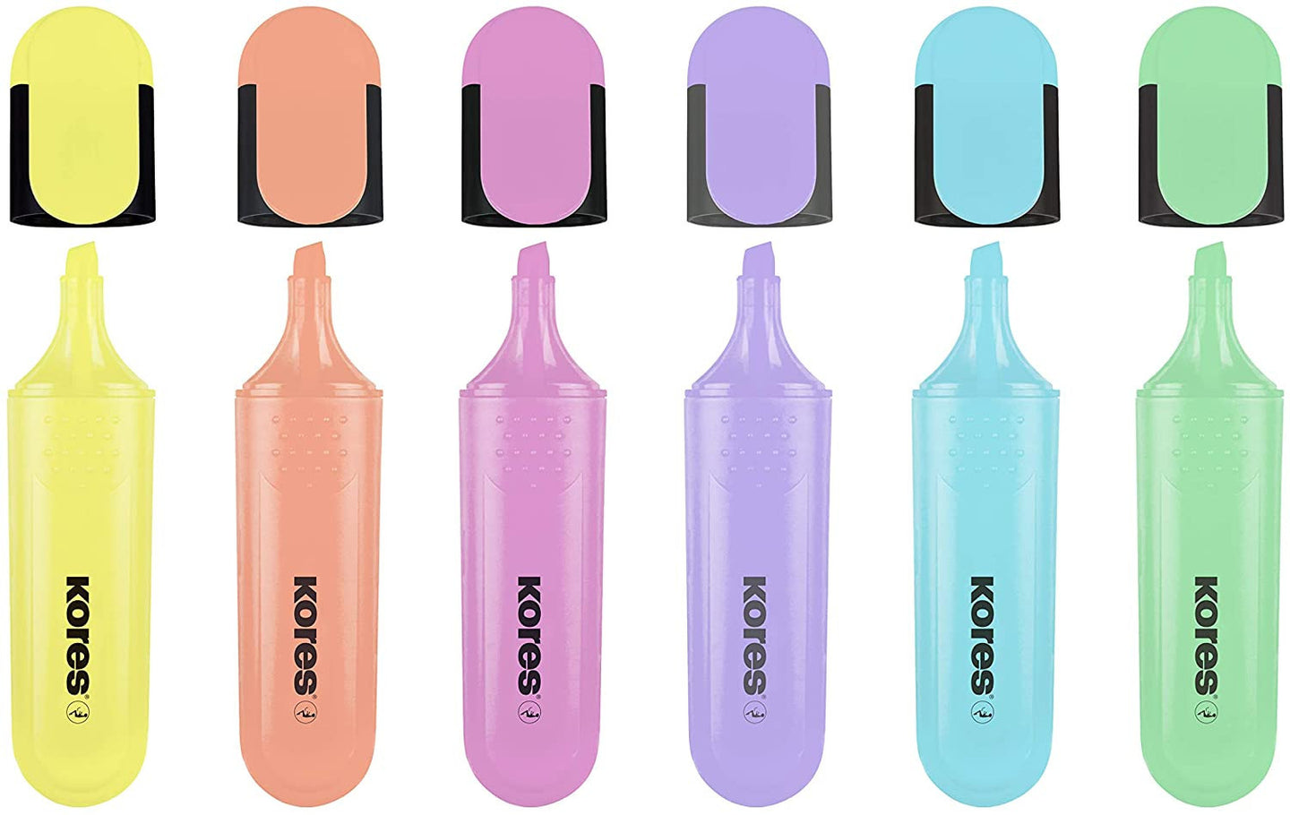 Pochette de 6 surligneurs pointe biseautée couleurs pastels Kores Bright Liner