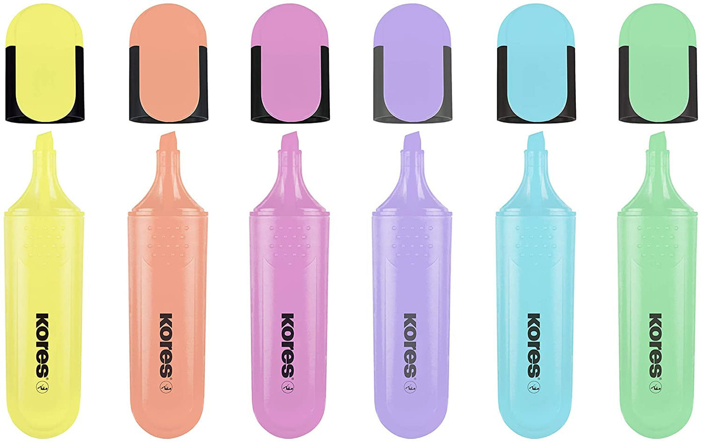 Pochette de 6 surligneurs pointe biseautée couleurs pastels Kores Bright Liner