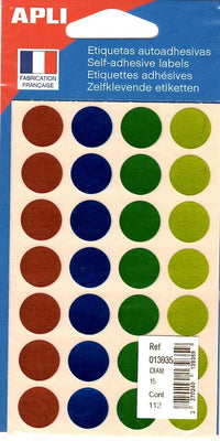 Pochette de 112 pastilles métallisées - 4 couleurs assorties - 15 mm - Adhésif permanent - Écriture manuelle