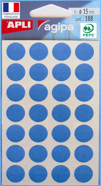 Pochette de 168 pastilles bleues - 15 mm - Adhésif permanent - Écriture manuelle