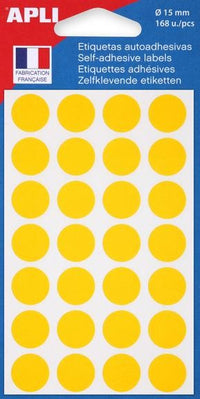 Pochette de 168 pastilles jaunes - 15 mm - Adhésif permanent - Écriture manuelle