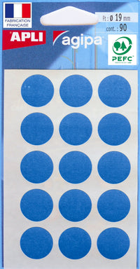 Pochette de 90 pastilles bleues - 19 mm - Adhésif permanent - Écriture manuelle