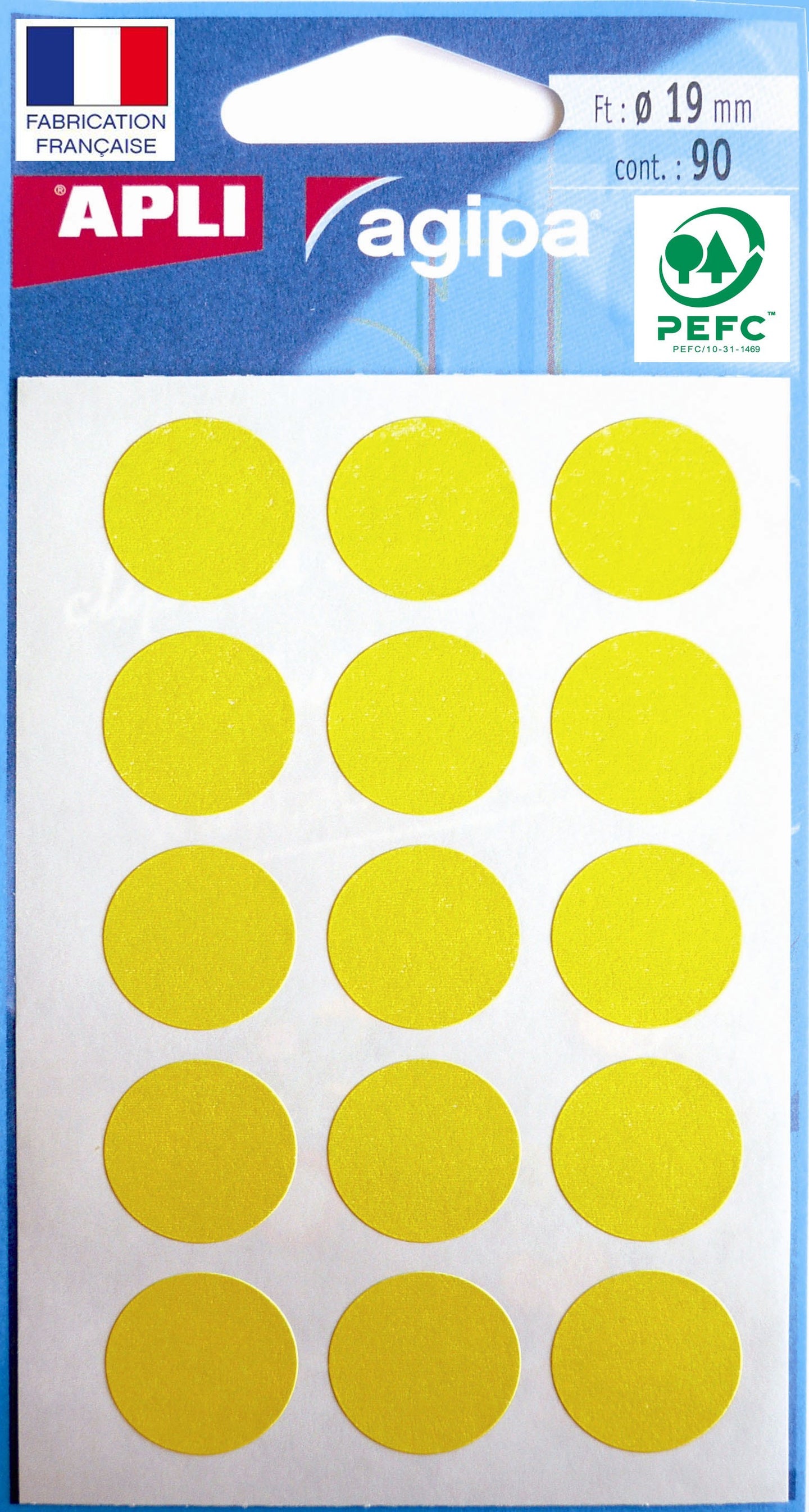 Pochette de 90 pastilles jaunes - 19 mm - Adhésif permanent - Écriture manuelle